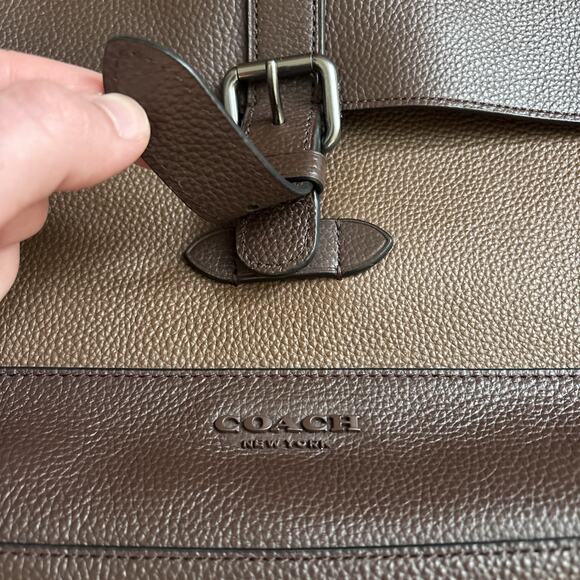 Coach Hudson Messenger In Colorblock Tobacco Mahagony Leather Bag Snap Belt - Picture 2 of 11